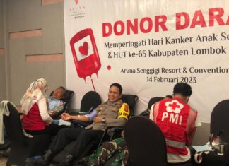 Peringati Hari Kanker Anak Sedunia dan HUT Lombok Barat ke-65, Aruna Senggigi Gelar Aksi Donor Darah