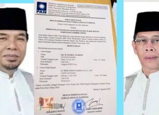 Pasangan Iron-Edwin Resmi Terima SK B1 KWK PAN Untuk Pilkada Lombok Timur